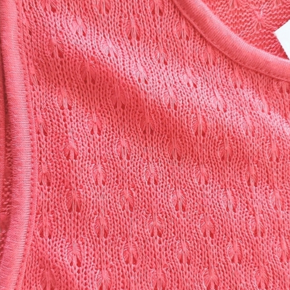 La Vie en Rose Coral Pink Crochet  Knit Sleeveless Dress Cover Up Size Small - Picture 7 of 10